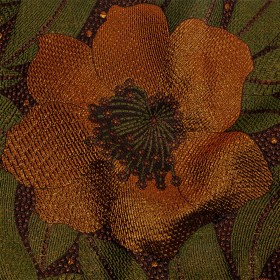 Metallic Orange, Olive and Black Tropical Flowers Luxury Brocade Metallic Orange, Olive and Black Tropical Flowers Luxury Brocade