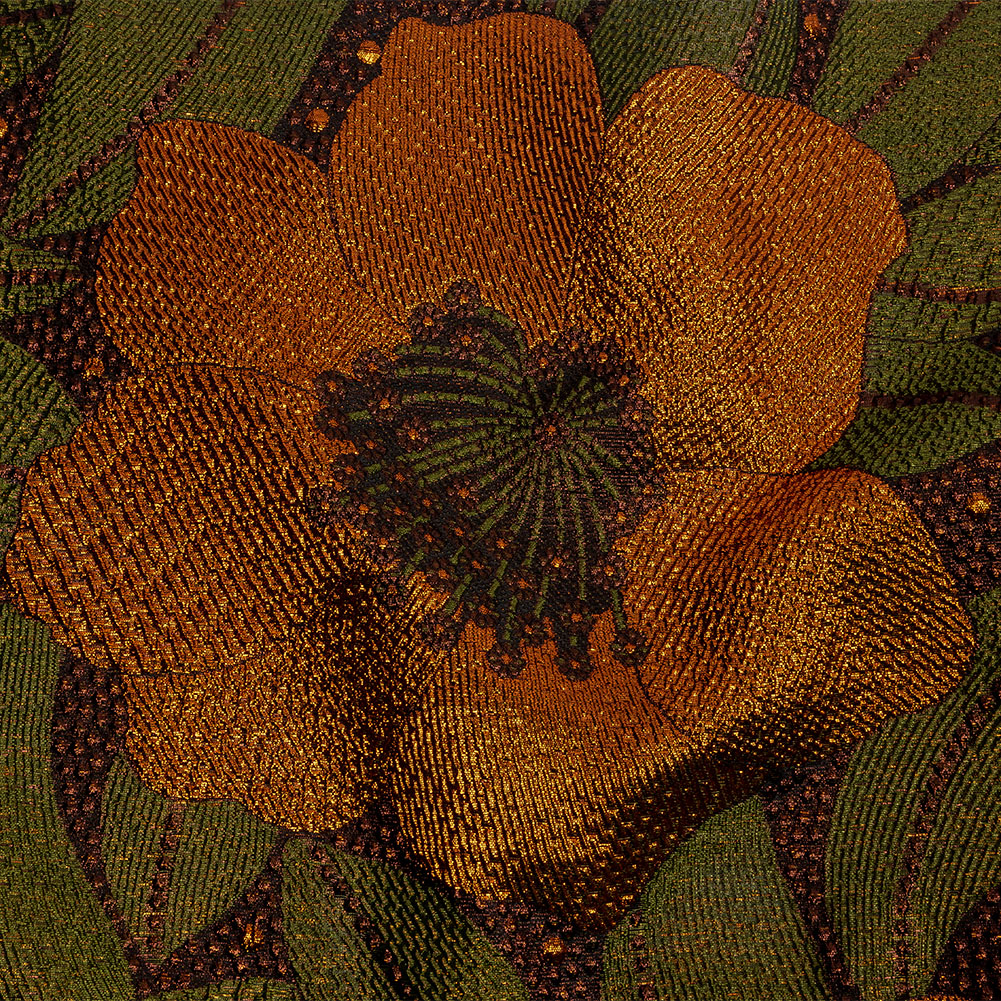 Metallic Orange, Olive and Black Tropical Flowers Luxury Brocade Metallic Orange, Olive and Black Tropical Flowers Luxury Brocade