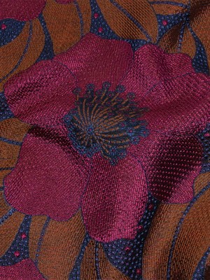 Metallic Magenta, Burnt Orange and Blue Tropical Flowers Luxury Brocade Metallic Magenta, Burnt Orange and Blue Tropical Flowers Luxury Brocade