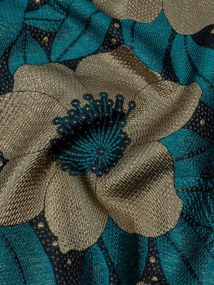 Metallic Gold, Teal and Navy Tropical Flowers Luxury Brocade Metallic Gold, Teal and Navy Tropical Flowers Luxury Brocade