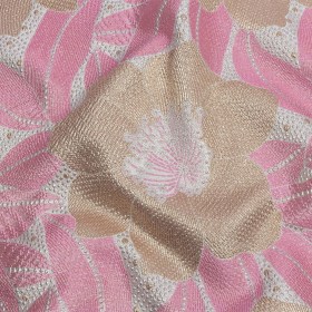 Metallic Gold, Silver and Pink Tropical Flowers Luxury Brocade Metallic Gold, Silver and Pink Tropical Flowers Luxury Brocade