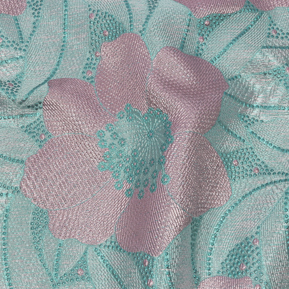 Metallic Teal and Lilac Tropical Flowers Luxury Brocade Metallic Teal and Lilac Tropical Flowers Luxury Brocade
