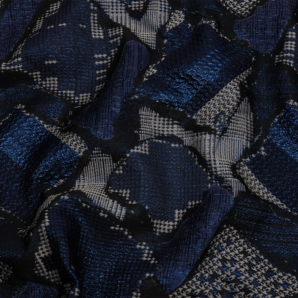 Metallic Navy, Black and Gray Abstract Patchwork Luxury Brocade Metallic Navy, Black and Gray Abstract Patchwork Luxury Brocade