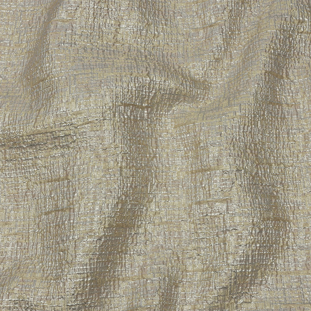 Metallic Silver, Harvest Gold and Beige Crosshatched Lines Luxury Brocade Metallic Silver, Harvest Gold and Beige Crosshatched Lines Luxury Brocade