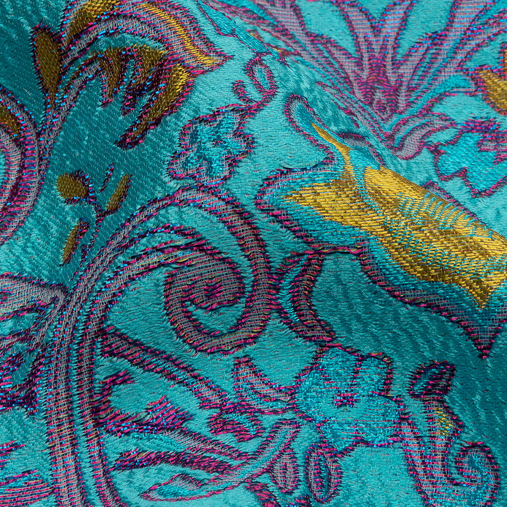 Turquoise, Magenta and Golden Yellow Floral Damask Metallic Luxury Brocade Turquoise, Magenta and Golden Yellow Floral Damask Metallic Luxury Brocade