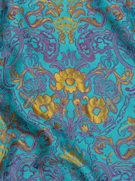 Turquoise, Magenta and Golden Yellow Floral Damask Metallic Luxury Brocade Turquoise, Magenta and Golden Yellow Floral Damask Metallic Luxury Brocade