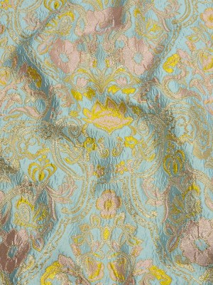Baby Blue, Light Pink and Yellow Floral Damask Metallic Luxury Brocade Baby Blue, Light Pink and Yellow Floral Damask Metallic Luxury Brocade