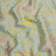 Baby Blue, Light Pink and Yellow Floral Damask Metallic Luxury Brocade Baby Blue, Light Pink and Yellow Floral Damask Metallic Luxury Brocade