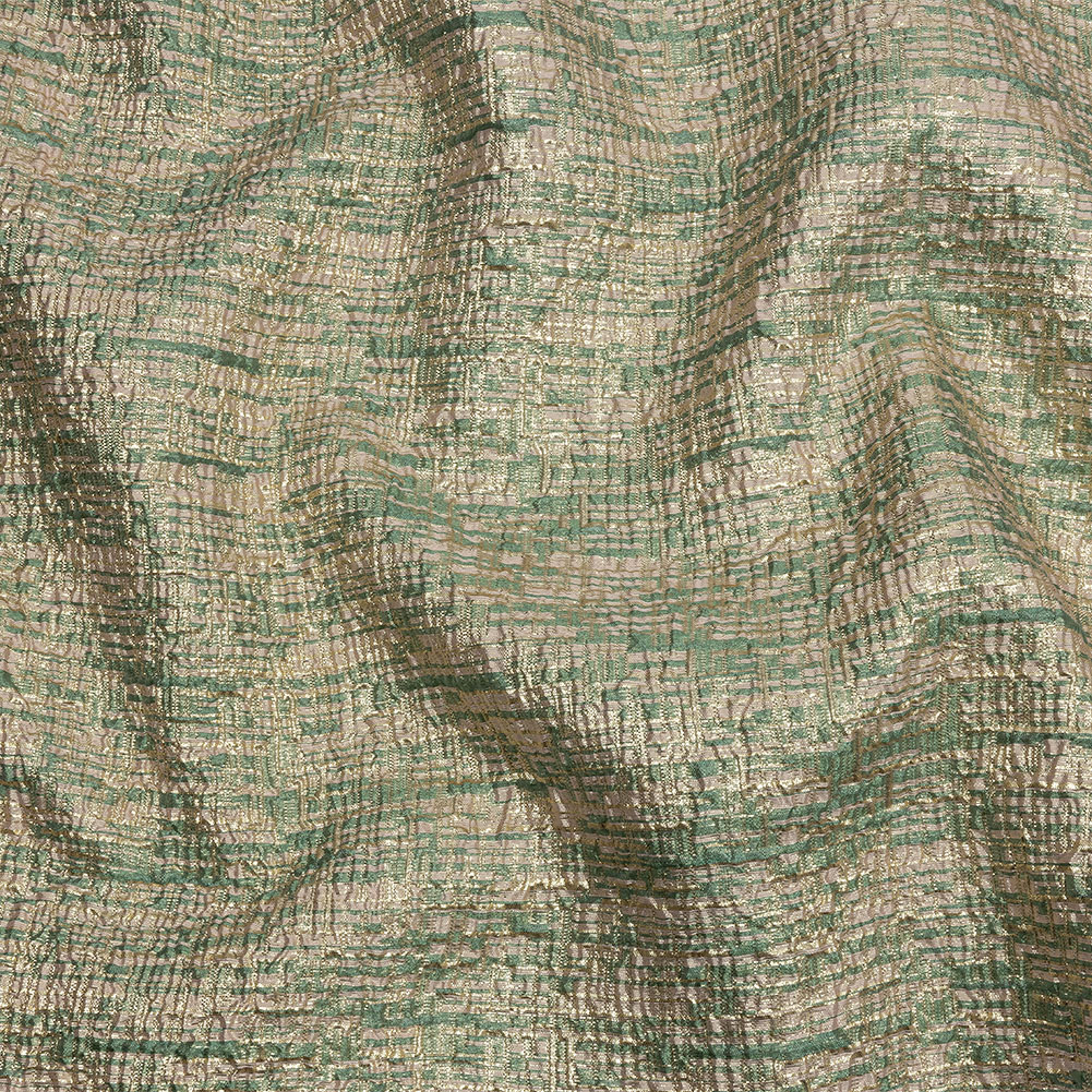 Metallic Gold, Seaglass and Pale Pink Crosshatched Lines Luxury Brocade Metallic Gold, Seaglass and Pale Pink Crosshatched Lines Luxury Brocade