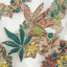 Metallic Forest, Coral and Lemon Floral Luxury Burnout Brocade Metallic Forest, Coral and Lemon Floral Luxury Burnout Brocade