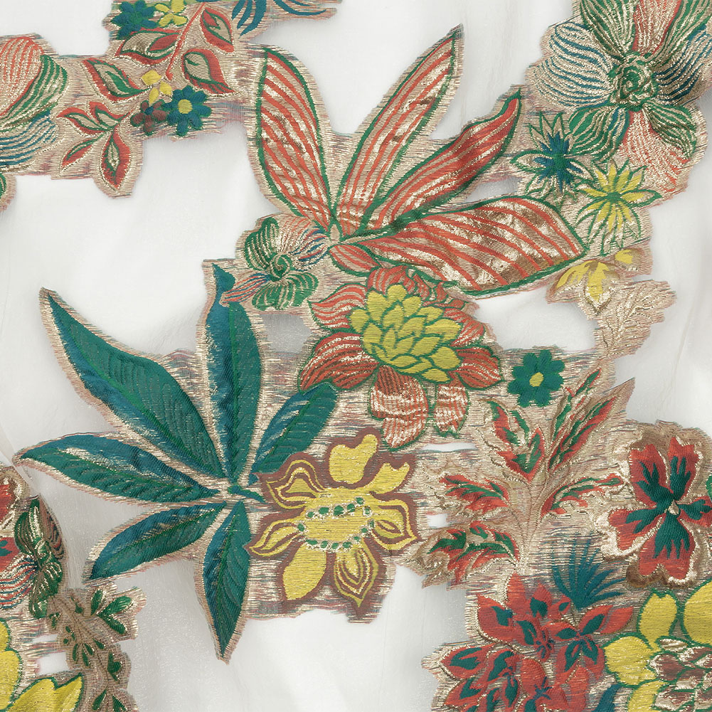 Metallic Forest, Coral and Lemon Floral Luxury Burnout Brocade Metallic Forest, Coral and Lemon Floral Luxury Burnout Brocade