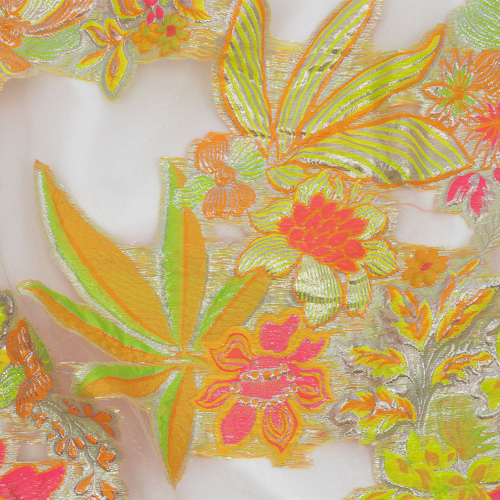 Metallic Neon Pink, Orange and Lime Floral Luxury Burnout Brocade Metallic Neon Pink, Orange and Lime Floral Luxury Burnout Brocade