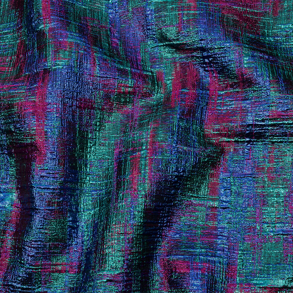 Metallic Teal, Royal and Magenta Distressed Plaid Luxury Brocade Metallic Teal, Royal and Magenta Distressed Plaid Luxury Brocade