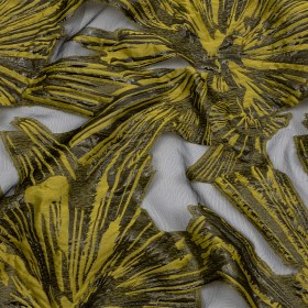 Metallic Black and Golden Olive Firework Flowers Luxury Burnout Brocade Metallic Black and Golden Olive Firework Flowers Luxury Burnout Brocade
