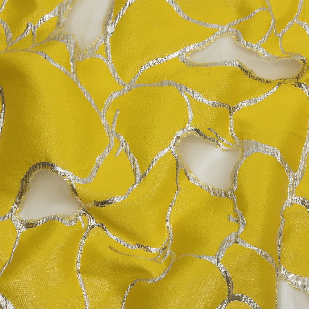 Metallic Silver and Lemon Abstract Luxury Burnout Brocade Metallic Silver and Lemon Abstract Luxury Burnout Brocade