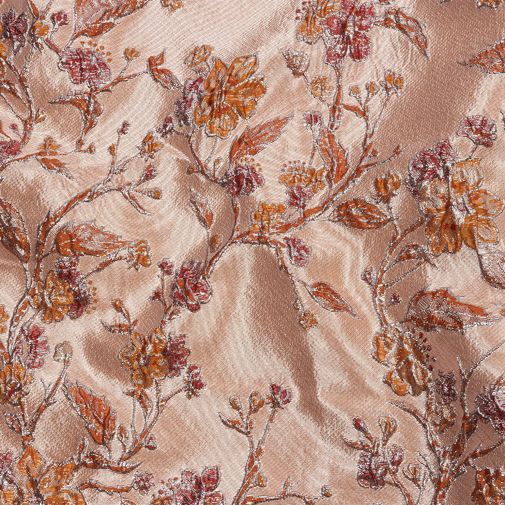 Metallic Orange and Red Flowering Vines Luxury Brocade Metallic Orange and Red Flowering Vines Luxury Brocade