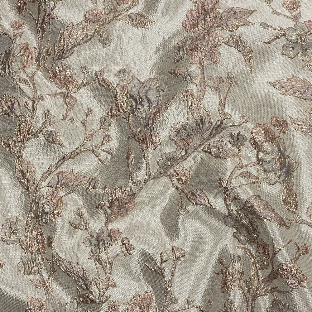 Metallic Gray, Gold and Bubblegum Pink Flowering Vines Luxury Brocade Metallic Gray, Gold and Bubblegum Pink Flowering Vines Luxury Brocade