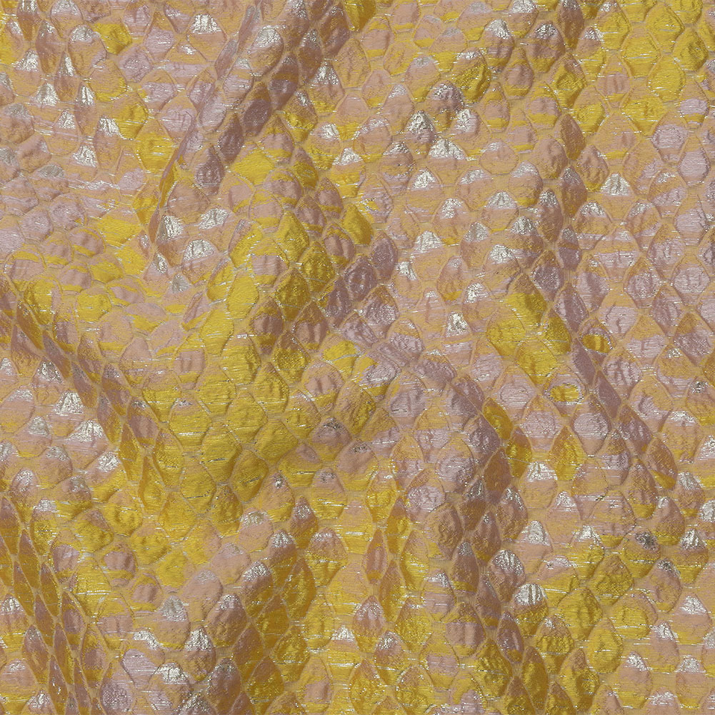 Metallic Yellow and Baby Pink Abstracted Scales Luxury Brocade Metallic Yellow and Baby Pink Abstracted Scales Luxury Brocade