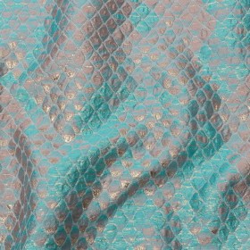 Metallic Pacific Blue and Flamingo Pink Abstracted Scales Luxury Brocade Metallic Pacific Blue and Flamingo Pink Abstracted Scales Luxury Brocade