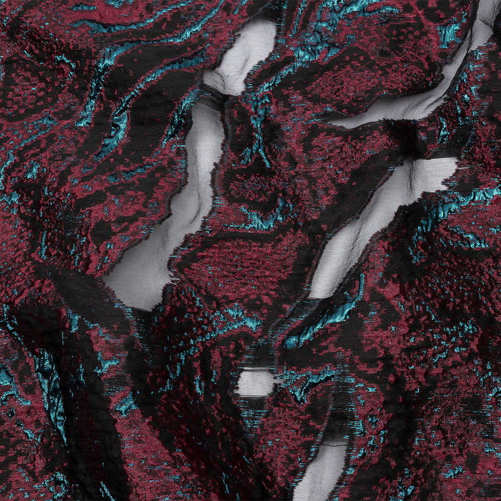 Metallic Electric Blue and Jam Red Luxury Burnout Brocade Metallic Electric Blue and Jam Red Luxury Burnout Brocade