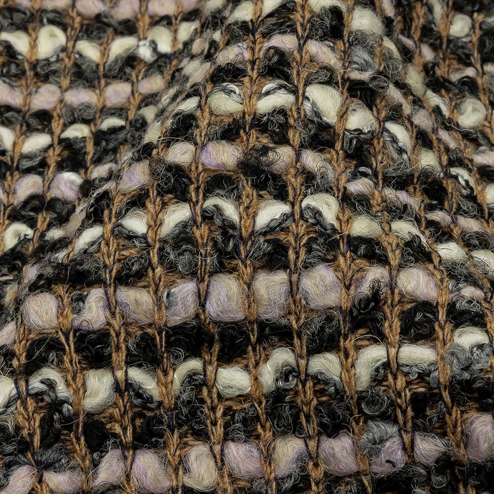 Beige, Cream and Charcoal Boucle Stripes Chunky Wool Blend Sweater Knit