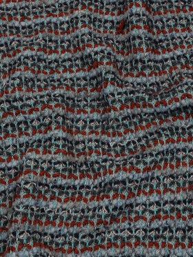 Burnt Orange, Gray, and Blue Boucle Stripes Chunky Wool Blend Sweater Knit Burnt Orange, Gray, and Blue Boucle Stripes Chunky Wool Blend Sweater Knit