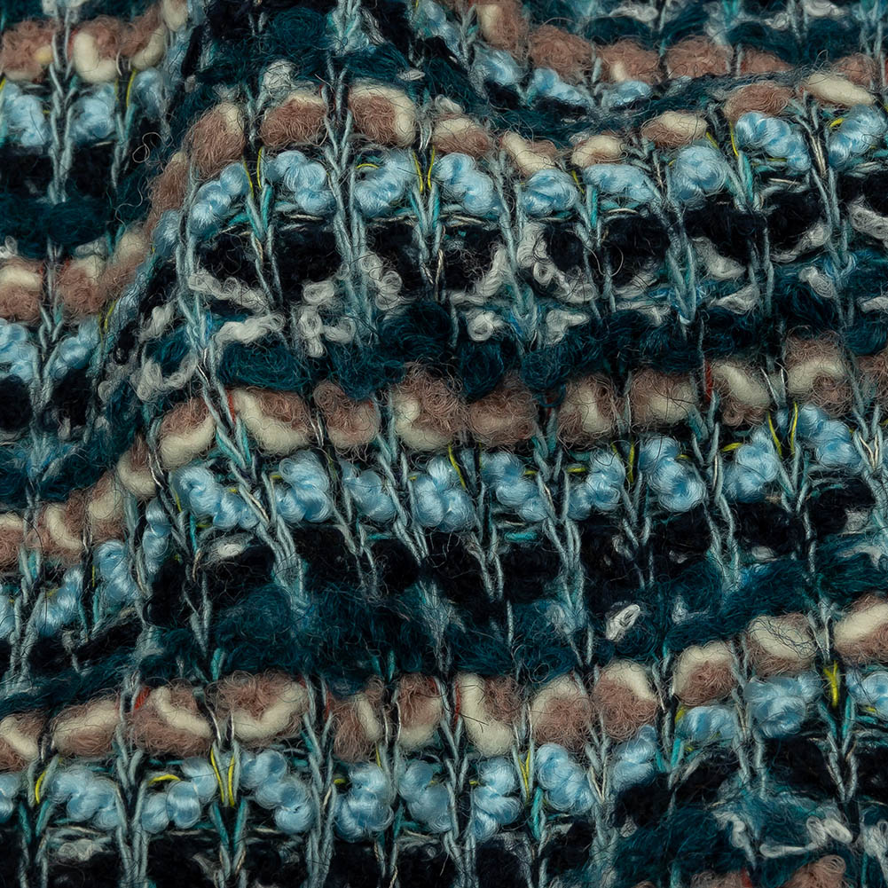 Baby Blue, Pinkish Beige and Navy Boucle Stripes Chunky Wool Blend Sweater Knit