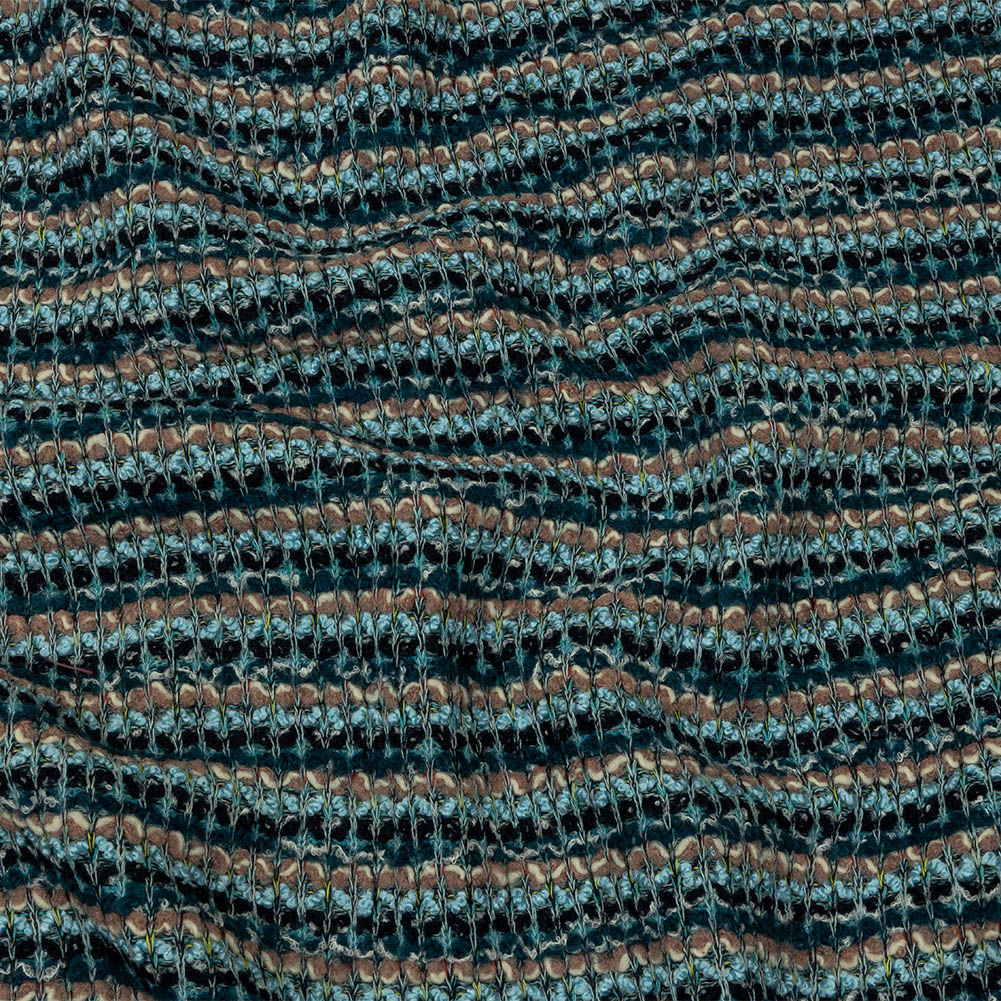 Baby Blue, Pinkish Beige and Navy Boucle Stripes Chunky Wool Blend Sweater Knit Baby Blue, Pinkish Beige and Navy Boucle Stripes Chunky Wool Blend Sweater Knit