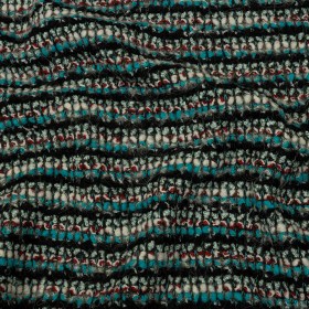 Turquoise, Charcoal and Red Boucle Stripes Chunky Wool Blend Sweater Knit Turquoise, Charcoal and Red Boucle Stripes Chunky Wool Blend Sweater Knit