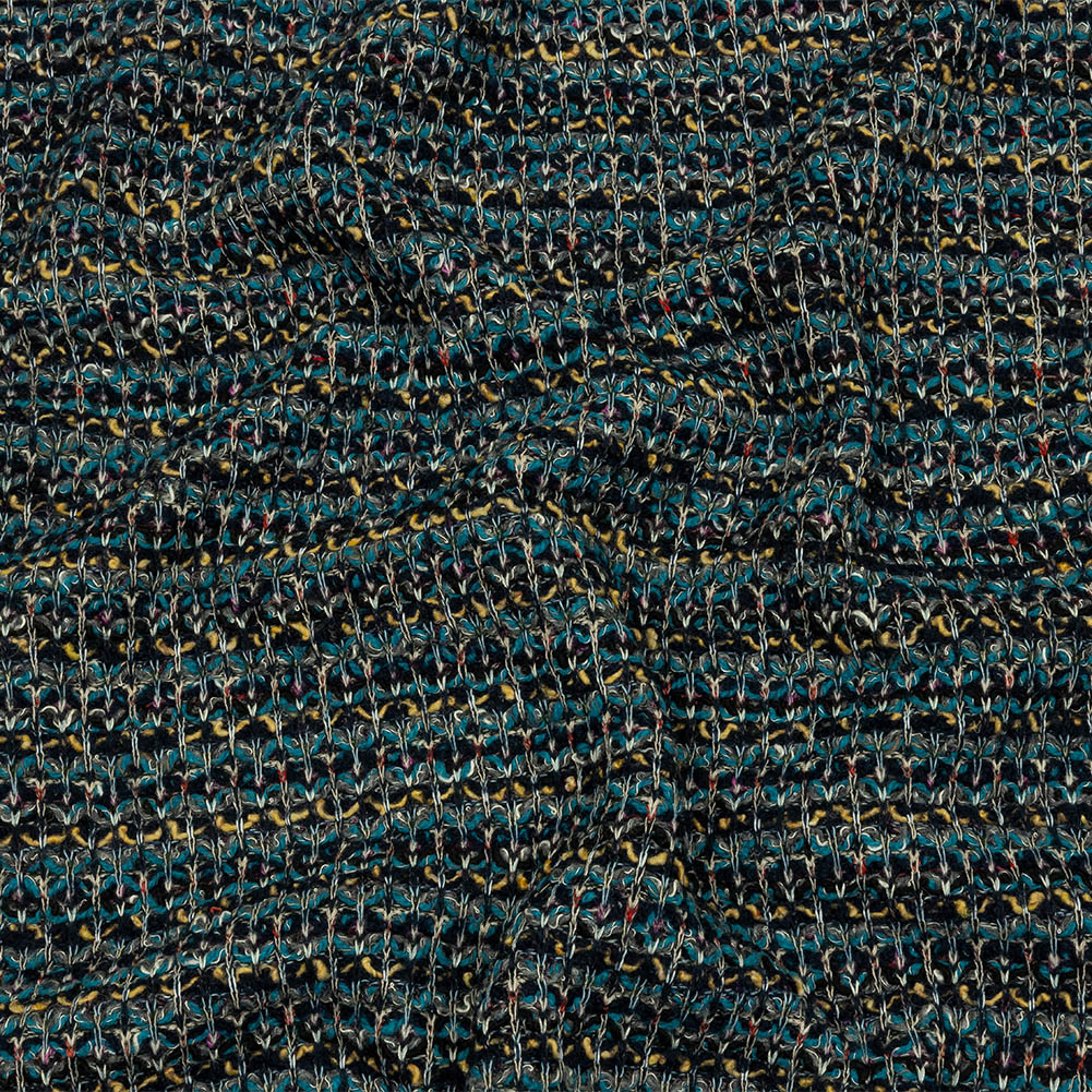 Teal, Yellow and Navy Boucle Stripes Chunky Wool Blend Sweater Knit Teal, Yellow and Navy Boucle Stripes Chunky Wool Blend Sweater Knit
