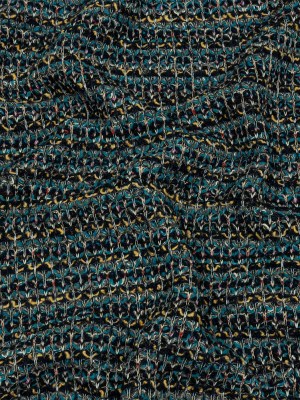 Teal, Yellow and Navy Boucle Stripes Chunky Wool Blend Sweater Knit Teal, Yellow and Navy Boucle Stripes Chunky Wool Blend Sweater Knit