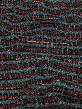 Burnt Orange, Gray and Blue Striped Chunky Wool Blend Boucle Sweater Knit Burnt Orange, Gray and Blue Striped Chunky Wool Blend Boucle Sweater Knit