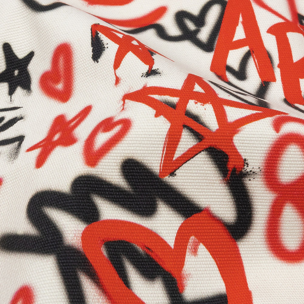 Stretch Cotton Canvas – Red and Black Graffiti Doodles – Spontaneous Collaboration Print – Mood Exclusive Metro Collection Stretch Cotton Canvas – Red and Black Graffiti Doodles – Spontaneous Collaboration Print – Mood Exclusive Metro Collection