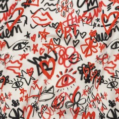 Stretch Cotton Canvas – Red and Black Graffiti Doodles – Spontaneous Collaboration Print – Mood Exclusive Metro Collection Stretch Cotton Canvas – Red and Black Graffiti Doodles – Spontaneous Collaboration Print – Mood Exclusive Metro Collection