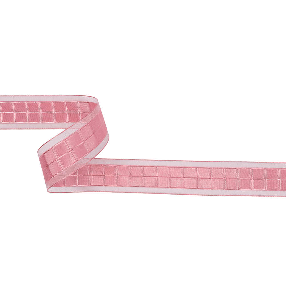 Bubblegum Pink Squares and Sheer Borders Ribbon – 1″ Bubblegum Pink Squares and Sheer Borders Ribbon – 1″