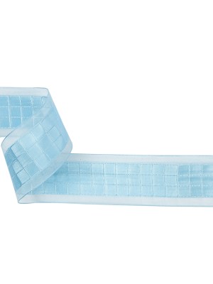 Baby Blue Squares and Sheer Borders Ribbon – 36mm Baby Blue Squares and Sheer Borders Ribbon – 36mm
