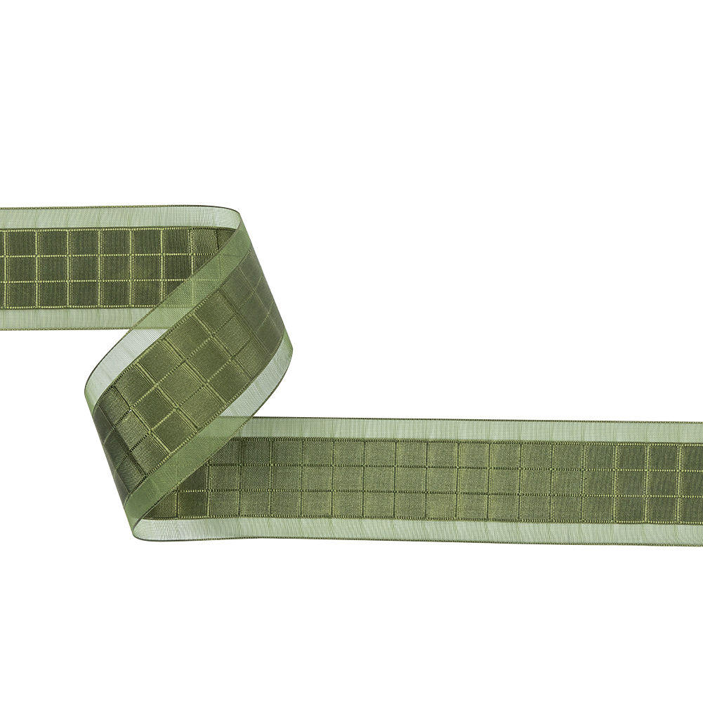 Moss Squares and Sheer Borders Ribbon – 36mm Moss Squares and Sheer Borders Ribbon – 36mm