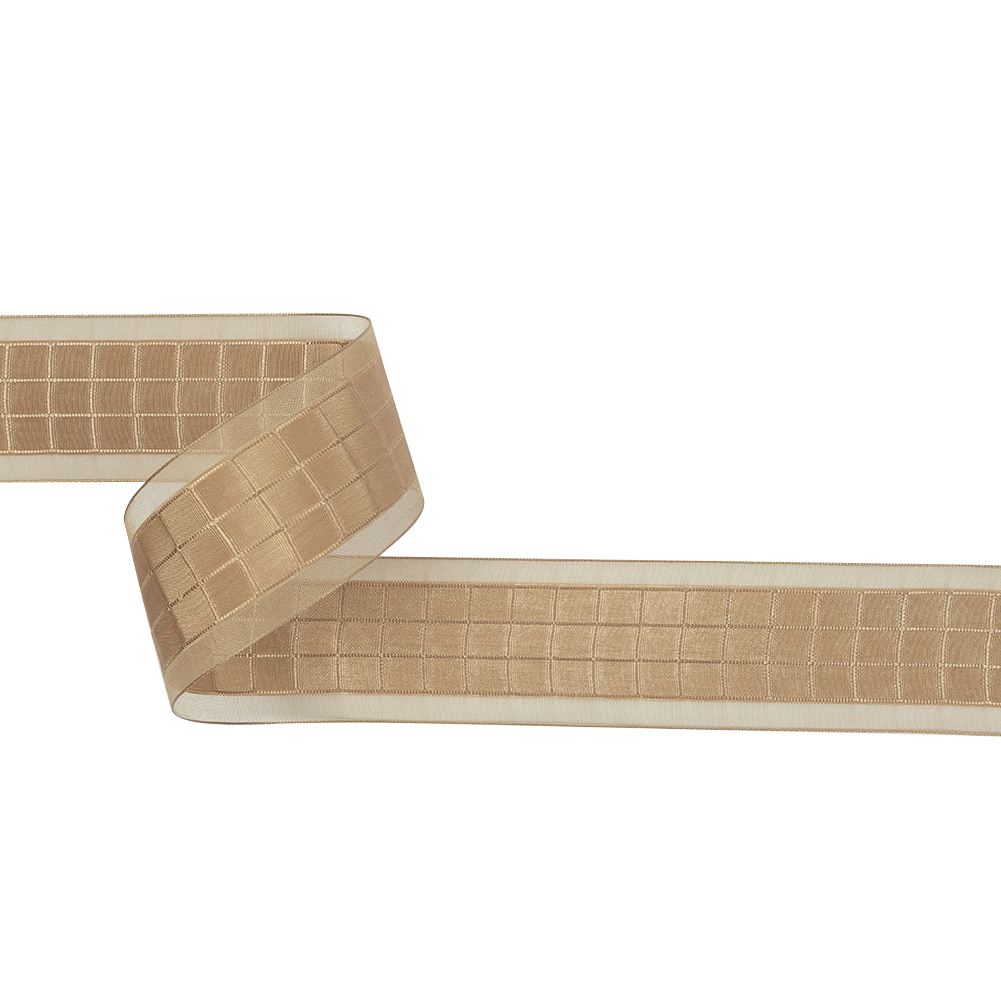 Beige Squares and Sheer Borders Ribbon – 36mm Beige Squares and Sheer Borders Ribbon – 36mm