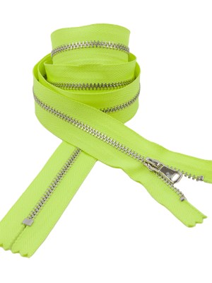 Neon Lime and Silver T3 Closed End Metal Zipper – 36″ Neon Lime and Silver T3 Closed End Metal Zipper – 36″