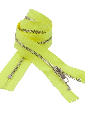 Neon Yellow and Silver T5 Closed End Metal Zipper – 36″ Neon Yellow and Silver T5 Closed End Metal Zipper – 36″
