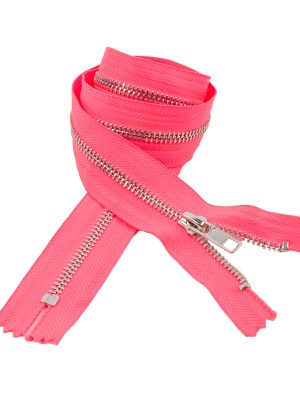 Neon Pink and Silver T5 Closed End Metal Zipper – 36″ Neon Pink and Silver T5 Closed End Metal Zipper – 36″