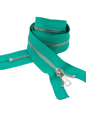 Teal and Silver T5 Closed End Metal Zipper – 36″ Teal and Silver T5 Closed End Metal Zipper – 36″