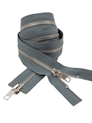 Steel Gray and Silver T5 Open End Metal Zipper with Two Pulls – 36″ Steel Gray and Silver T5 Open End Metal Zipper with Two Pulls – 36″
