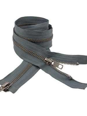 Steel Gray and Matte Gunmetal T5 Open End Metal Zipper with Two Pulls – 36″ Steel Gray and Matte Gunmetal T5 Open End Metal Zipper with Two Pulls – 36″