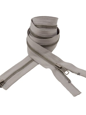 Light Gray and Matte Silver T5 Open End Metal Zipper with Two Pulls – 36″ Light Gray and Matte Silver T5 Open End Metal Zipper with Two Pulls – 36″