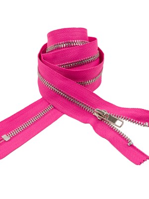 Fuchsia and Silver T5 Closed End Metal Zipper – 36″ Fuchsia and Silver T5 Closed End Metal Zipper – 36″