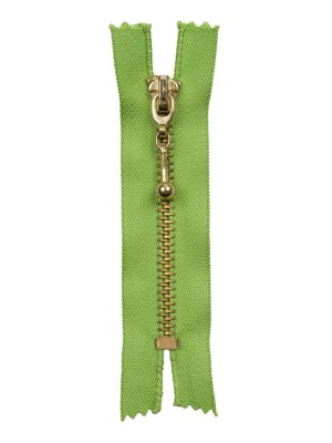 Lime and Antique Gold T5 Closed End Metal Zipper with Decorative Pull – 3.5″ Lime and Antique Gold T5 Closed End Metal Zipper with Decorative Pull – 3.5″