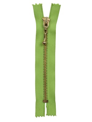 Lime and Antique Gold T5 Closed End Metal Zipper with Decorative Pull – 5″ Lime and Antique Gold T5 Closed End Metal Zipper with Decorative Pull – 5″