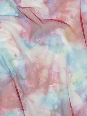 Rose Red and Blue Spotted Watercolor Printed Tulle Rose Red and Blue Spotted Watercolor Printed Tulle