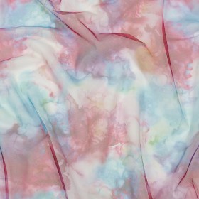 Rose Red and Blue Spotted Watercolor Printed Tulle Rose Red and Blue Spotted Watercolor Printed Tulle